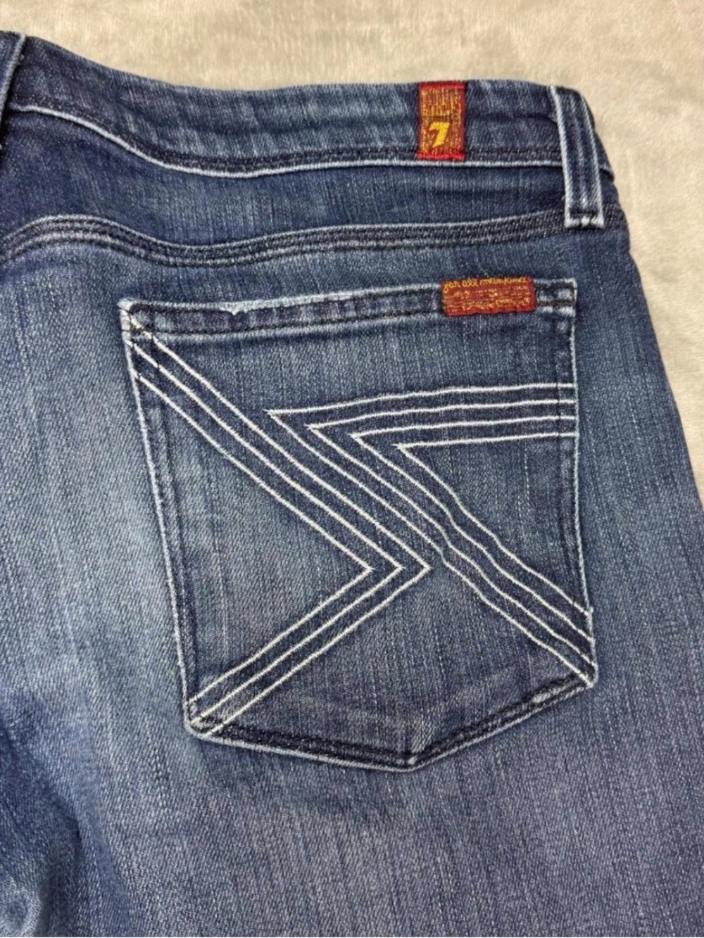 7 For All Mankind Women’s Dark Blue Bootcut Jeans with Contrast Stitching